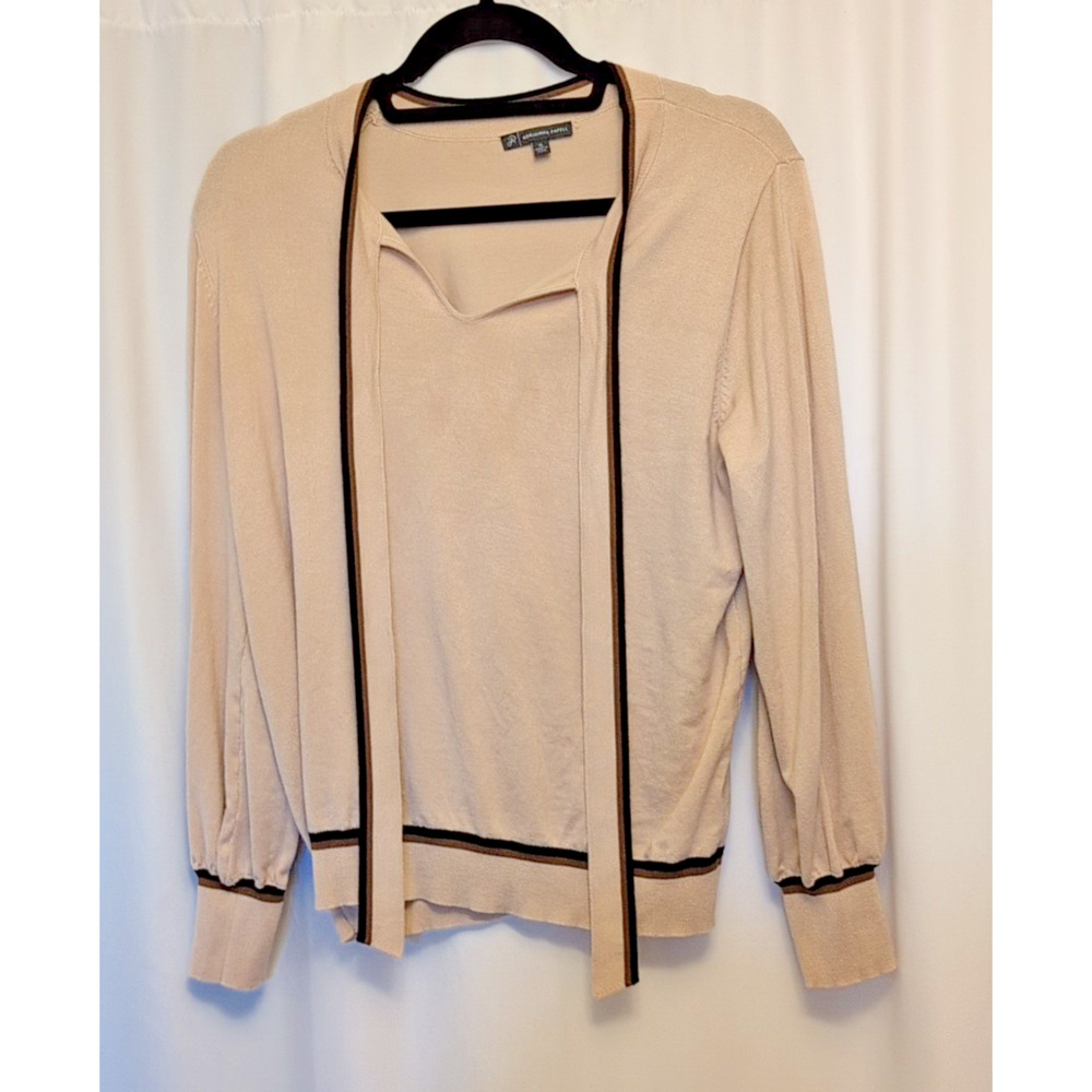 Adrianna Pappell XL Tan front tie lightweight sweater top 75% viscose